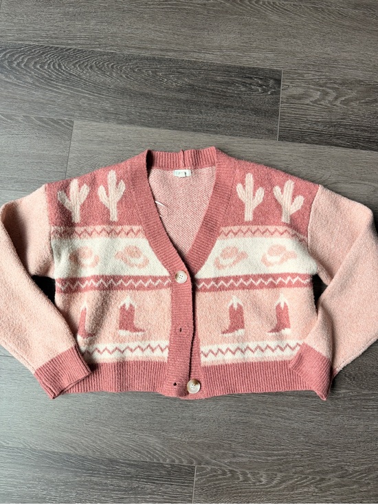 debut Sweaters - debut Pink Patterned V-Neck Cardigan